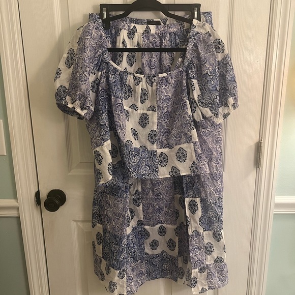 J.Crew side slit patchwork maxi skirt set with cropped top. Blue and white‎ sz S - Picture 11 of 15